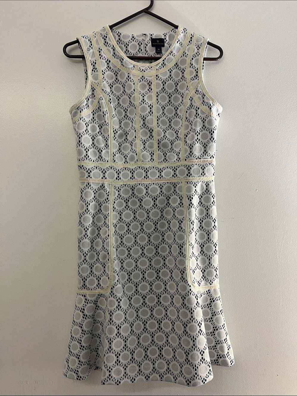 Worthington Vintage White Eyelet Fit-and-Flare Dress with Cream Trim